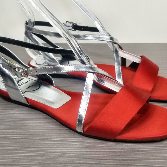 Roger Vivier Strappy Flat Sandals, Red Satin - Picture 2 of 11